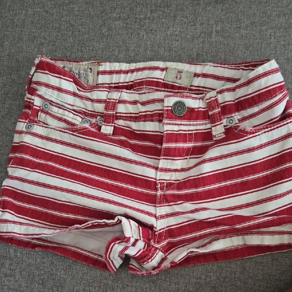 Ralph Lauren Red and White Striped Jean Shorts Size 5